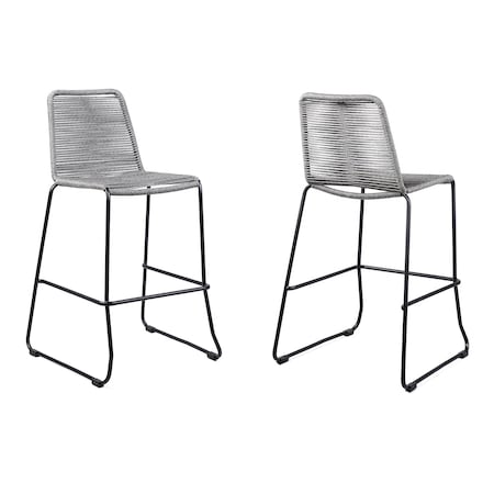 Armen Living Shasta 30" Outdoor Metal and Gray Rope Stackable Barstool, PK2 LCSTBABLGRY30